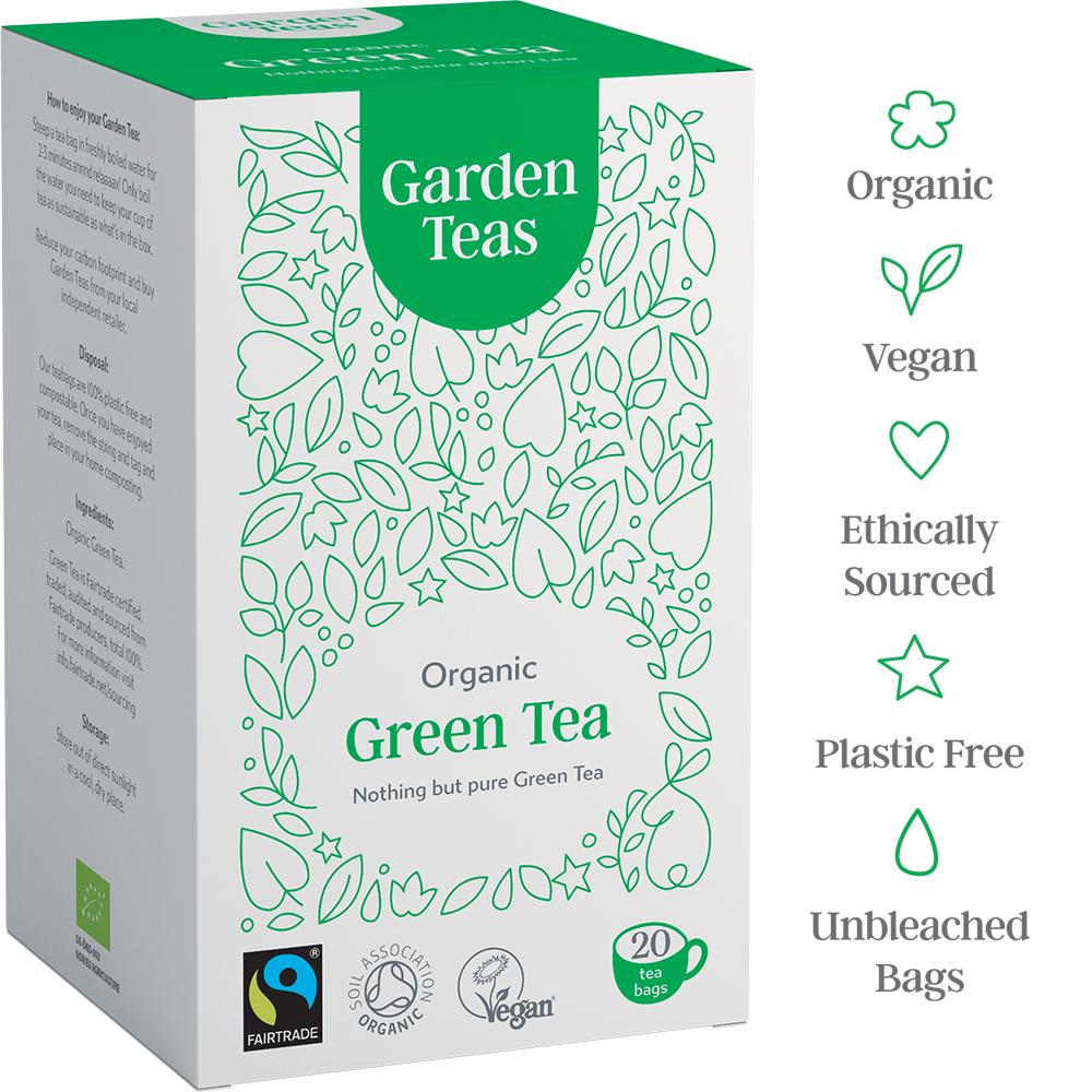 Organic Fairtrade Green Tea 20 Plastic Free Envelopes - Garden Teas
