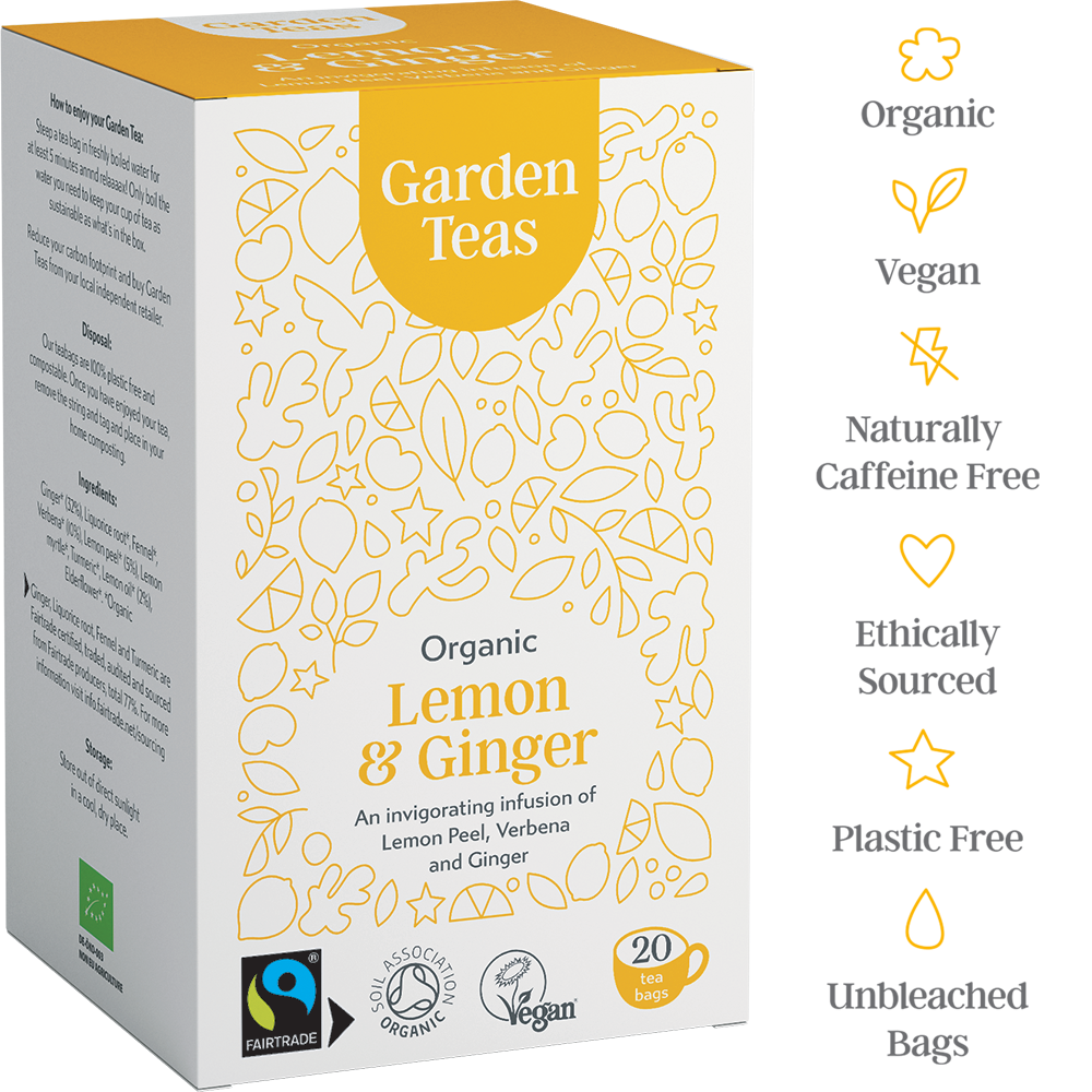 Organic Fairtrade Lemon & Ginger 20 Plastic Free Envelopes - Garden Teas