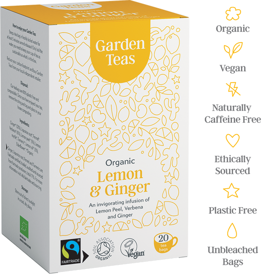 Organic Fairtrade Lemon & Ginger 20 Plastic Free Envelopes - Garden Teas
