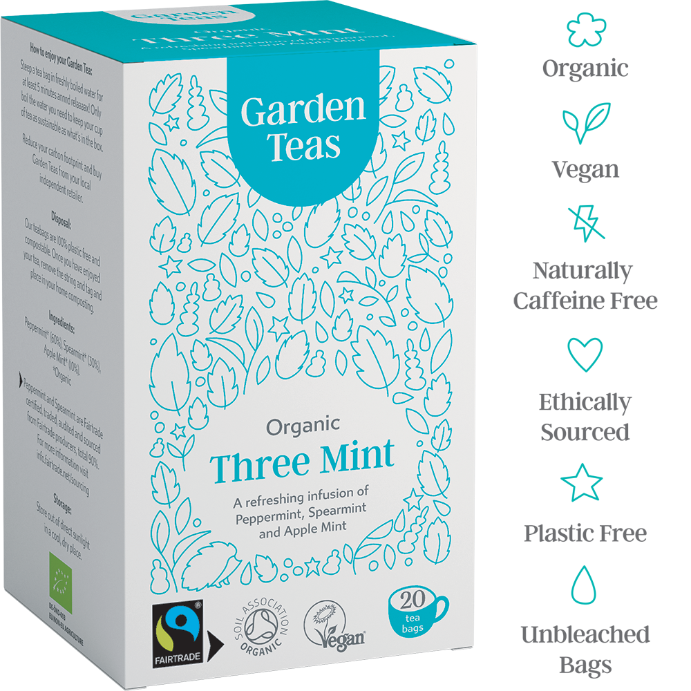 Organic Fairtrade Three Mint Infusion 20 Plastic Free Envelopes - Garden Teas